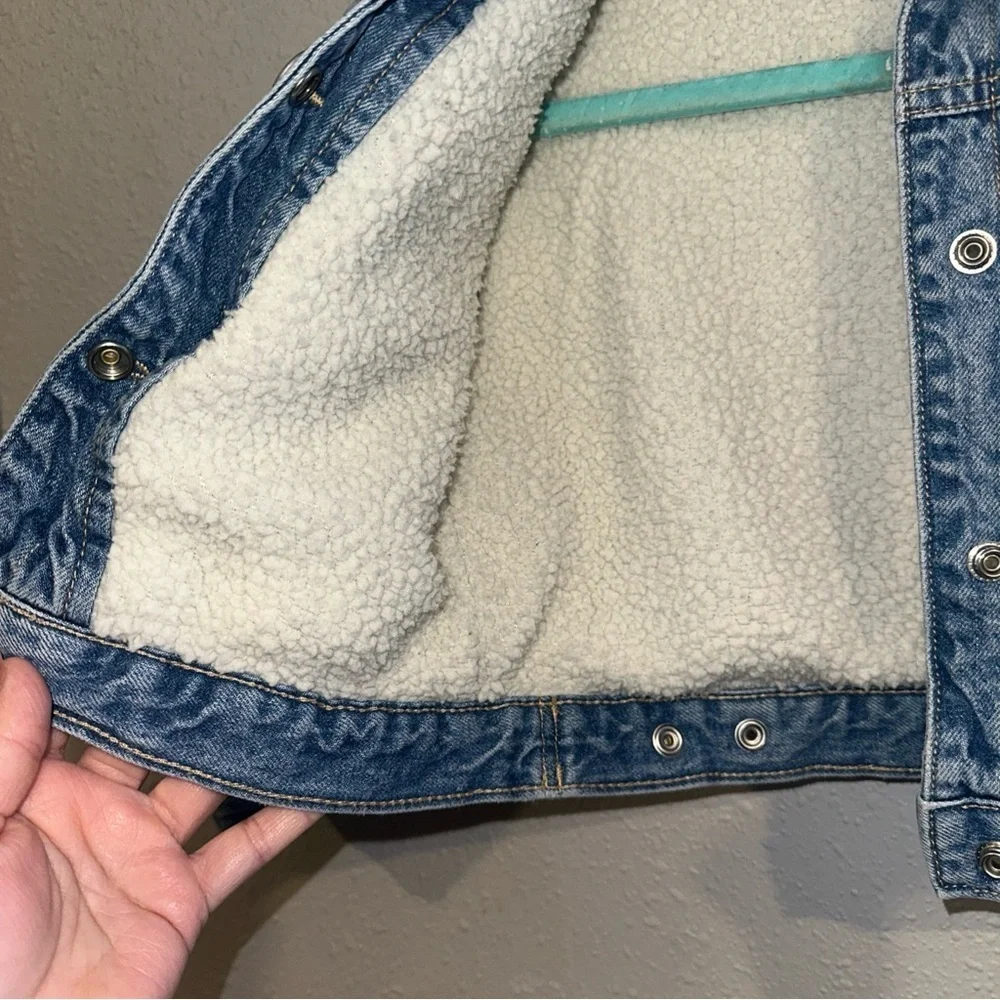Old Navy Blue Denim Jacket with Cream Sherpa Collar